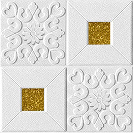 YETGFBH 3d Wall Panels,Pvc Wall Panels 35 * 35cm 3D Wall Stickers Ceiling Panel Roof Decor Waterproof Self-Adhesive Foam Wallpaper Living Room Kitchen TV Backdrop(Gold,35x35cmx10pcs)