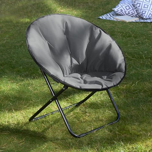 OHS Moon Chair Folding Camping Chair, Lightweight & Portable Padded Seat with Steel Frame Charcoal Grey Outdoor Camping Moon For Garden & Beach, One Size
