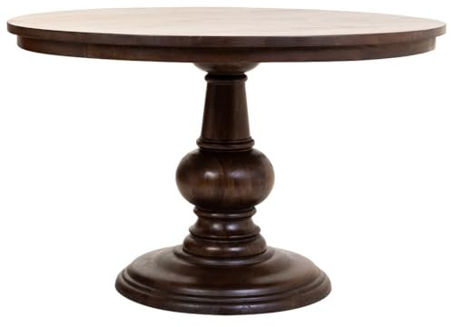 WANDERLUST DECO Mesa de Comedor Redonda de Madera de Mango Acabado Color Nogal 120x77