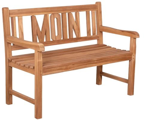 MR. DEKO® Gartenbank Motiv Teakholz | Holzbank mit Lehne | Friesenbank für draußen | 2-Sitzer 120x60x94 cm | Sitzbank Teak massiv & wetterfest Garten Balkon Terrasse | Parkbank zum Relaxen (Moin)