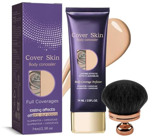 All Over Complexion Perfector mit Pinsel, Body Coverage Perfector für Bein,Tattoo Abdeckung Wasserfest, Abdeckcreme für Besenreiser, Narben Concealer, Leg Makeup,Langanhaltend Körper Make Up 74ML