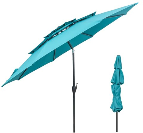 GOPLUS Sonnenschirm 300 cm, Gartenschirm mit Kurbel, beidseitig 30° neigbarer Terrassenschirm mit UV-Schutz, Marktschirm stabil mit 8 Rippen, Balkon Schirm für Strand, Pool, Garten, Türkis
