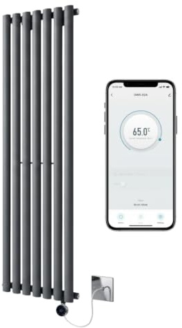Greened House Anthracite WiFi Smart Electric Radiator Oval Tube 1800 x 420 | Vertical, Single Panel, Tall, Column Radiator, 7 Day Programmable Timer, App Compatibility
