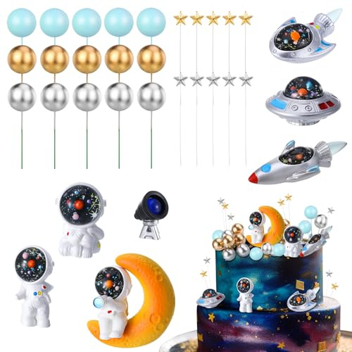 34 Stück Astronauten Tortendeko Weltraum Cake Deko Kindergeburtstag Junge | Weltraum Astronaut Kuchen Deko Galaxie Planet DIY Cakes Toppers für Geburtstage,Kindertag und Partys mit Weltraumthema
