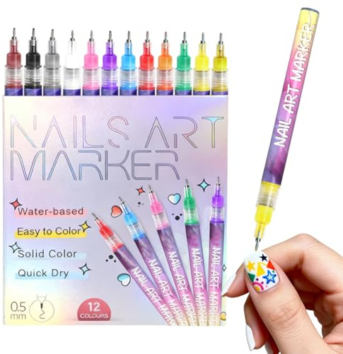 Meenewching Juego de 12 bolígrafos de esmalte de uñas, sin luz UV, marcadores de uñas de secado rápido e impermeables, para pintar, puntear y rayar, para manualidades de arte de uñas