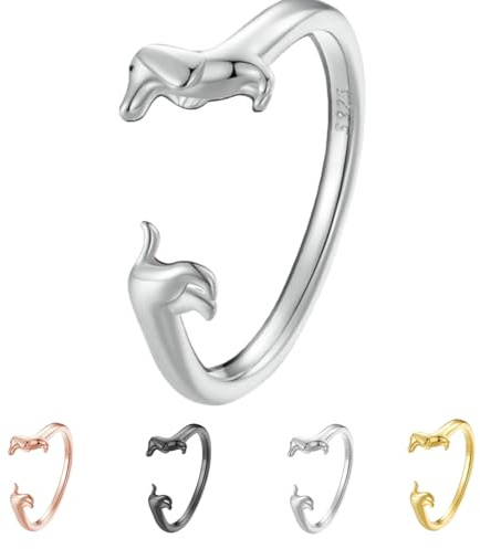 Kuisoe Dackel Ringhalter – 925 Sterlingsilber Damenring mit süßem Tiermotiv. Offenes Design, verstellbar & ideal als persönliches Geschenk zur Geburt, zum Geburtstag oder für Hundeliebhaber.