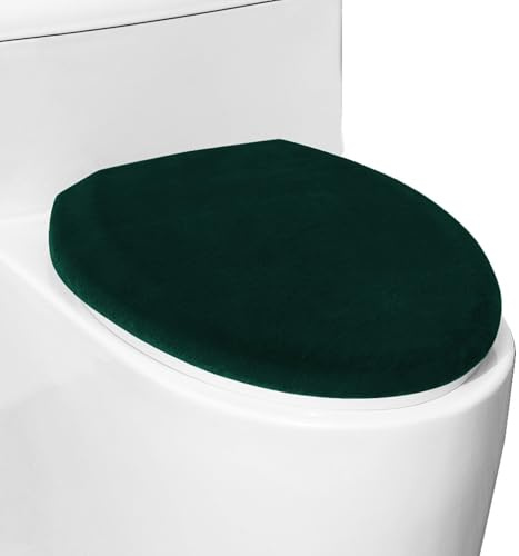 lanseyixiu Comfortable Soft Plush Toilet Lid Cover for Bathroom, Machine Washable Toilet Seat Covers, Fits Most Round Elongated and Oblong Lids, Easy Installation& Cleaning (Dark Green)