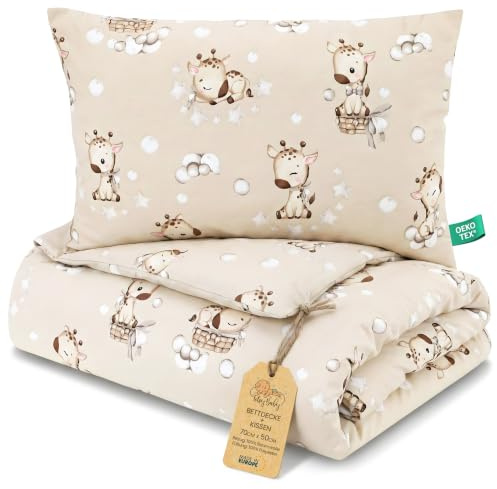 Kinder Bettdecke ohne Bezug 50x70 cm - Baumwolle Baby Decke und Kissen Set Kinderdecke 50 x 70 und Kopfkissen 40 x 35 - Bettdecken Kinderbettdecke Oeko-Tex Giraffen