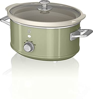 Swan SF17021GN Retro Slow Cooker with 3 Temperature Settings, Keep Warm Function, 3.5L, 200W, Retro Green