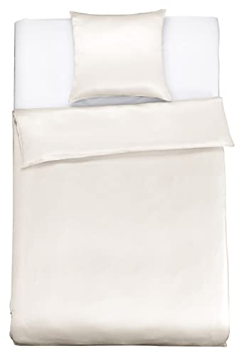 LilySilk 100% Maulbeere Seide Bettwäsche-Set 2 teilig Bettbezug 135x200cm Kissenbezug 80x80cm Unifarben 19 Momme Hypoallergen Super weich und atmungsaktiv-Elfenbein