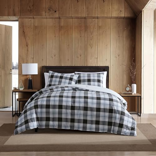 Eddie Bauer - King Duvet Cover Set, Cotton Reversible Bedding with Matching Shams, Styligh Luxurious Bedding Set (Lewis Navy, King)