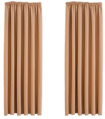 Aspire Homeware Blackout Curtains Pencil Pleat Beige Curtains for Bedroom - Super Soft Thermal Insulated Living Room Tape Top Thermal Curtain with Tie Backs 66x54 inch Drop Two Panels