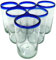 Dos Sueños Vasos mexicanos soplados a mano, juego de 6 vasos con bordes azul cobalto (14 onzas cada uno)