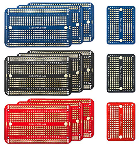 ElectroCookie Solderable Breadboard PCB Board for Electronics Projects Compatible for DIY Arduino Soldering Projects, Gold-Plated (9 Pack + 3 Mini, Multicolor Pack)