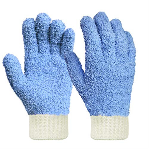 MIG4U Mikrofaser-Staubhandschuhe, Hausreinigungshandschuh für Jalousien, Fenster, Rollläden, Möbel und Auto, wiederverwendbar, fusselfrei, blau, 1 Paar, Größe S/M