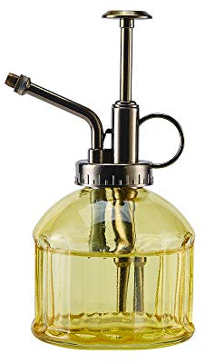 Ebristar Glas-Pflanzensprüher, 16,5 cm hoch, Vintage-Spritzer, Sukkulenten-Bewässerungsflasche mit oberer Pumpe, kleiner Pflanzensprüher für drinnen und draußen, Gelb