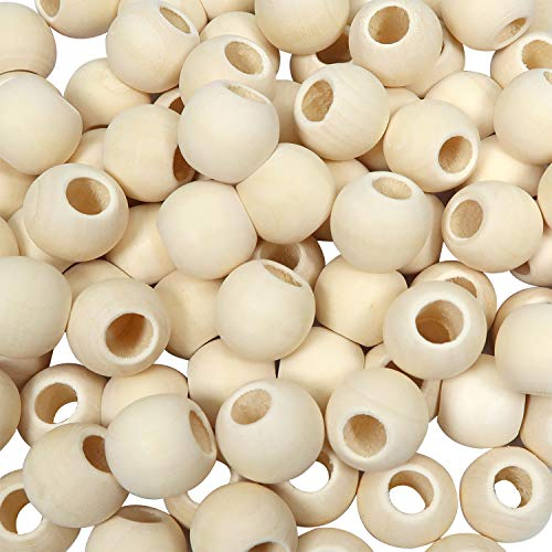 TOAOB 15mm 100 Stück Holzperlen Großes Loch Runde Natürliche Lose Spacer Perlen für DIY Schmuck Herstellung