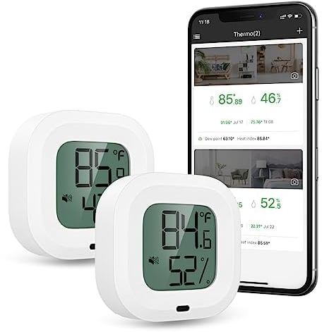 Brifit Bluetooth Thermometer Hygrometer, Thermo-Hygrometer mit App für IOS/Andiord, Innen Thermometer mit Daten Export, Alarm-Funktion, für Haus, Wein, Gewächshaus (2 Stück)