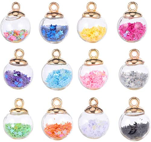 50 dijes de bola de cristal con purpurina con decoraciones de estrellas para hacer collares, pulseras, joyas, Navidad, fiestas, decoración del hogar (color aleatorio de 16 mm)
