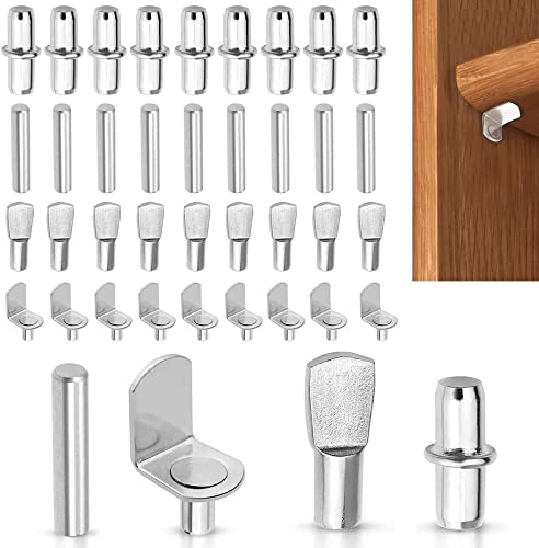 Lepidi 120 Stück Schrank Möbel Regal Stifte (4 Stil), L-förmige Regalhalterungen, Regalbodenträger, Vernickelt, Bücherregal Support für Schrank, Möbel, Regal