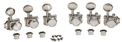 Musiclily Pro Vintage 6 in Line Gitarren Locking Mechaniken für Squier Classic Vibe Strat/Tele E-Gitarre, Nickel Oval Button