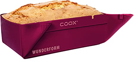coox WUNDERFORM Basic S in Dunkelrot, die erste faltbare Kastenform, platzsparende Backform aus Silikon BPA-frei
