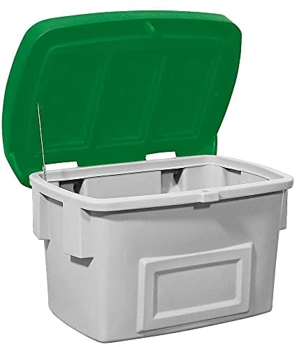 DENIOS® Streugutbehälter I Made in Germany I Polyethylen, grau/grün, 200 Liter Volumen, zum Lagern von Streusalz und Streugut