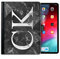 Personalised Initial Case For All Apple iPad Models 10, 9, 8, 7, 6, Air 11, Pro 12.9,13 inch, Mini, Black Marble Check Tile Print with Custom Side Monogram, 360 Swivel PU Leather Side Flip Folio Cover