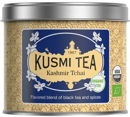 Kusmi Tea - Kashmir Tschai - Bio Schwarzer Tee mit Anis, Kardamom, Zimt, Ingwer und Nelken Aromatisiert - Loser Tee - 100 g Metalldose - Menge für etwa 50 Tassen