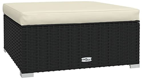vidaXL Garten Fußhocker mit Kissen Modular Gartenhocker Sitzhocker Fußbank Hocker Gartenmöbel Balkon Terrasse Schwarz 70x70x30cm Poly Rattan