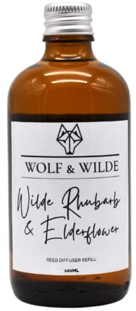 Wolf & Wilde Rhubarb & Elderflower 100ML Strong Luxury Reed Diffuser Refill In Amber Glass Bottle | Lasts Up To 6 Months | Handmade Home Fragrance UK