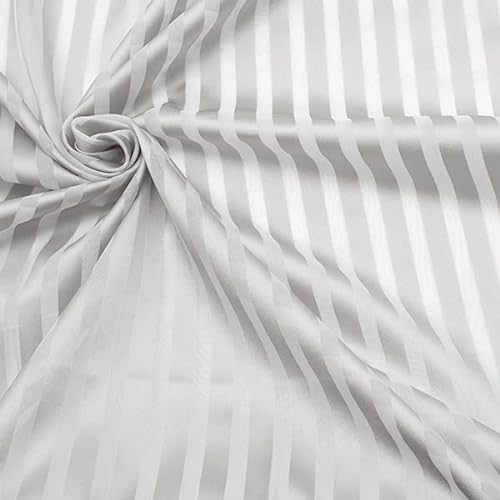 STOFFKONTOR Gardinenstoff Voile Stoff Blockstreifen Mittel mit Bleiband 300cm - Meterware, Farbe Silber-Grau - zum Nähen von Gardinen, Deko UVM.