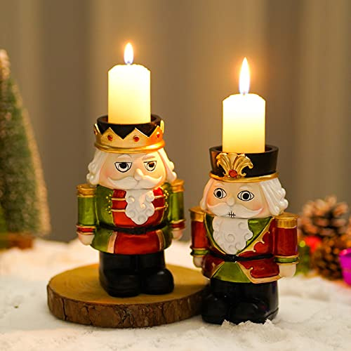 znewlook 2 x Weihnachts-Nussknacker-Kerzenhalter, Harz-Weihnachts-Set, bunt bedruckter Nussknacker-Soldat für Weihnachtsdekoration, 12,7 cm hoch