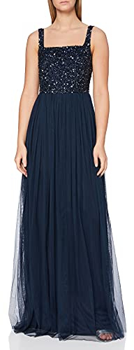 Maya Deluxe Women's Damen Maxikleid mit Breiten Trägern, Ärmellos, Quadratischer Ausschnitt, Verziert für Hochzeit, Gast, Abschlussball Bridesmaid Dress, Navy, 48