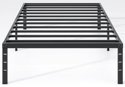 NEW JETO Metal Bed Frame,Twin Size Bed Frame with Storage Space,Heavy Duty Sturdy Mattress Foundation,Easy Assembly,No Box Spring Needed, Black,14 Inch,Twin