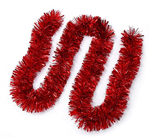JSRHEEM 3 Stücke Weihnachtsgirlande, 2M Weihnachten Lametta Girlande,Metallic Garland Glitzernde Hängende Dekoration für Weihnachtsbaum Kranz Hochzeit Party Rot