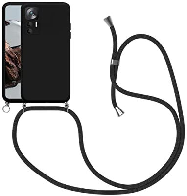 Coque pour Xiaomi 12T (6,67), Cordon Collier Etui Housse de Protection en Silicone avec Collier Telephone Portable Silicone avec Cordon Stylée Coque avec Réglable Cordon, Noir