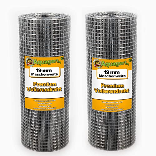 Aquagart® Volierendraht Hasendraht 40m x 0,5m, Drahtgitter Maschenweite 19mm, verzinkter Maschendraht-Zaun, robustes Schweißgitter