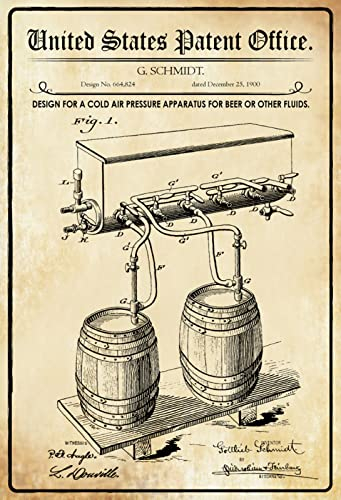 DekoDrom® Blechschild 20 x 30 cm US Patent Zapfanlage für Bier Fässer historisches Motiv Wand Deko Sammler Geschenk