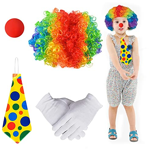 ZARADU Clown Kostüm Accessoire,Clown Kostüm Kinder,Clown KostümClownsnasen Rot Clown Krawatte Clown Perücke Handschuhe, Kostümzubehör für Karneval,Ostern Und Halloween