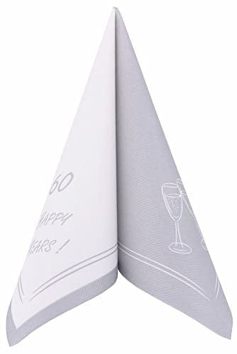 APARTina Serviette HAPPY YEARS, stoffähnlich ideal für 60. Geburtstage, 40 x 40 cm, 50 Stück Einwegservietten stoffähnliche hochwertige Geburtstagsservietten Servietten (Silber, 60 Jahre)