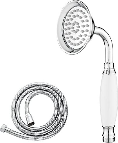 Maynosi Ducha de Mano con Mango de Cerámica, Cabeza de Ducha Victoriana Tradicional, Alcachofa de Ducha con Manguera de Ducha 1.5m, Universal Fácil de Instalar, Cromo-A
