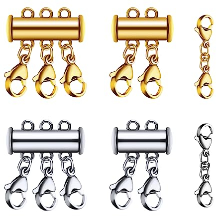 6PCS Doppelt Karabinerverschluss und Halsketten Verschluss Layering Kit, Silber, Gold Armband Verlängerung Lobster, Multi Strang Magnetverschluss für DIY Schmuck Armbänder Handwerk