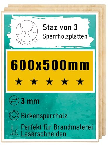 woodmanucom Sperrholzplatte 3mm 3x 600mm x 500mm Platten Aus Birkensperrholz Birkensperrholz Dünne Holz Zuschnitte Bastelholz Platte Sperrholz Holzplatte Laser Basteln Modellbau Holz Deko
