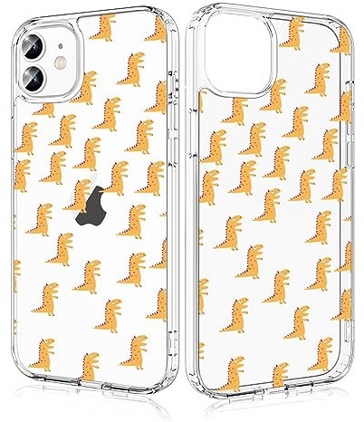 Losvick Case for iPhone 12 Pro/iPhone 12, Orange Dinosaur Design Transparent Silicone Aesthetic Mobile Phone Case Hard PC + Shockproof TPU for Girls and Women Protective Case, 6.1 Inch