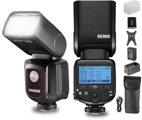 HI-900 Professioneller TTL Kamerablitz 80Ws GN60, 1/8000s HSS, 360° drehbarer Kopf, 2500mAh Li-ion, 3W LED-Modellierlampe, 2,4G Wireless Master/Slave für Canon/Nikon/Fuji/Panasonic 