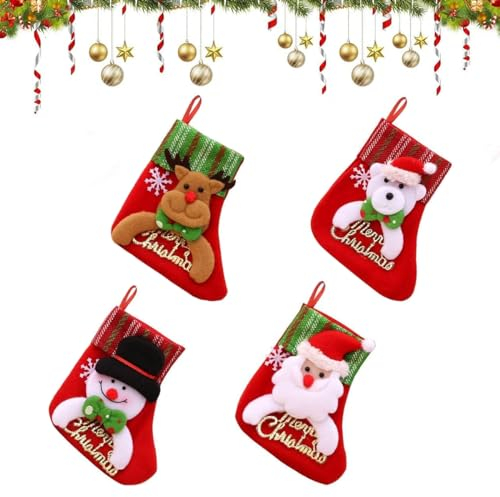 YSTrillion Nikolausstrumpf Klein,4 Stück Weihnachtsstrümpf für Kamin,3D Nikolausstrumpf,Weihnachtsstrümpfe Personalisiert für Weihnachtsfeier Weihnachtsbaum Dekorieren