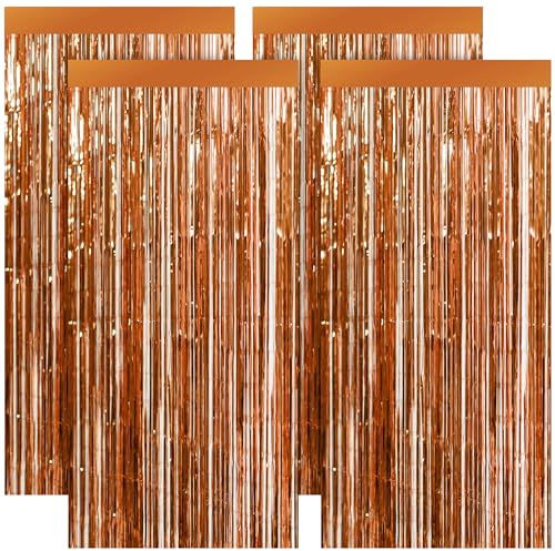 4er Pack Lametta Vorhänge Glitzer - Ajerg Metallic Tinsel Vorhänge Party Deko, Wiederverwendbar Foto Hintergrund Folien Fransen Luftschlangen Deko für Geburtstag, Hochzeit, Disco, Neujahr (Roségold)
