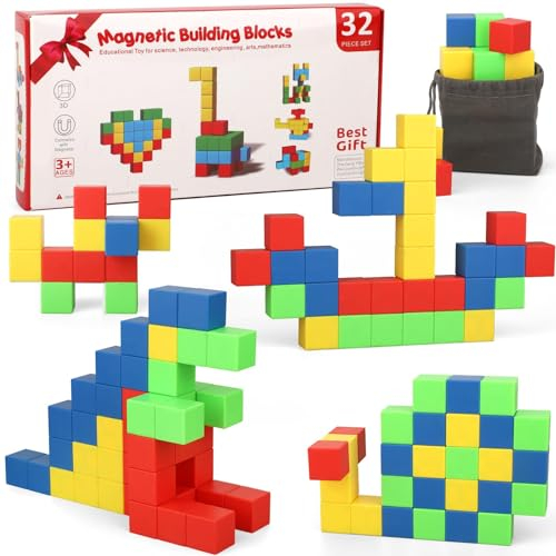 Magnet-Bauspielzeug, 32-teiliges Magnetplättchen, Buchstaben, Mathematik, Alphabet, sensorischer Mint-Baustein mit Graph, Konstruktions-Wissenschaftsset, Magnetspielzeug für Jungen, Mädchen, Kinder