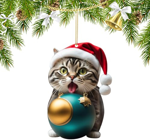 Ellxen Katze Weihnachtsbaum Anhänger,2D Acryl Katze Christbaumschmuck,Weihnachtsschmuck Geschenk,Spaß Weihnachtsanhänger Deko,Weihnachtsschmuck für Veranda, Flur, Büro, Wohnheim, Urlaub(E)